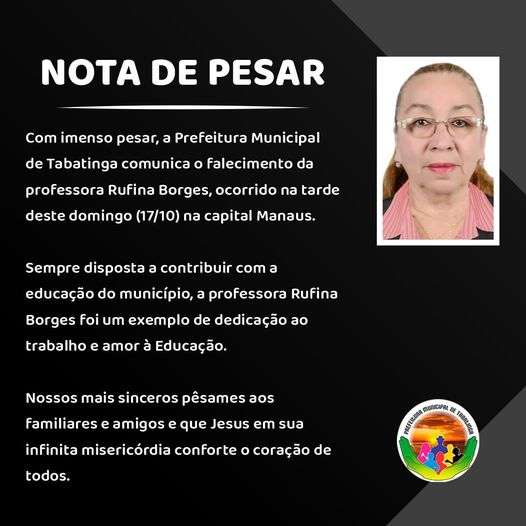 image for Prefeitura comunica o falecimento da professora Rufina Borges