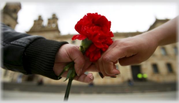 Flor en manos de dos personas