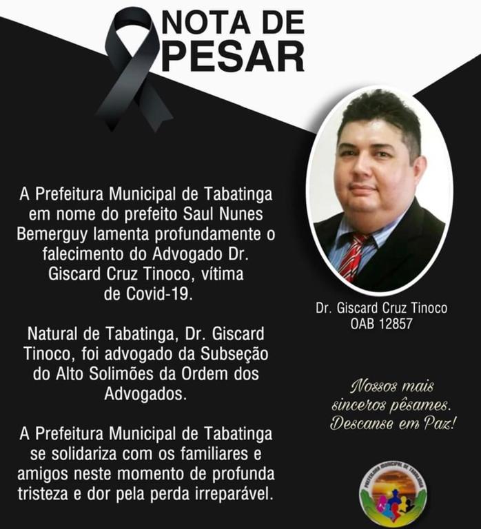 image for Prefeitura lamenta falecimento e advogado Giscard Cruz Tinoco 