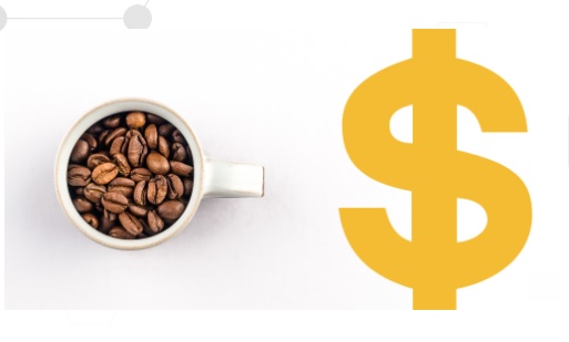 Imagen de una taza de cafe y el signo de pesos al lado