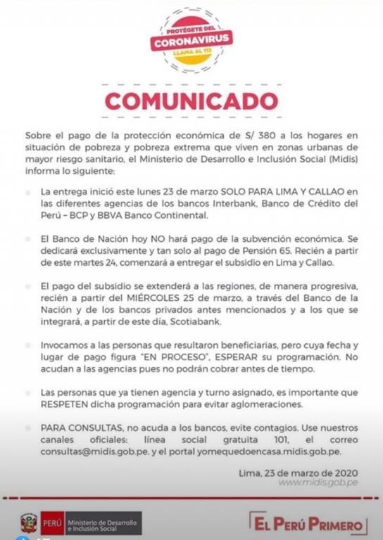 image for Comunicado del Ministerio de Desarrollo o Inclusión Social 