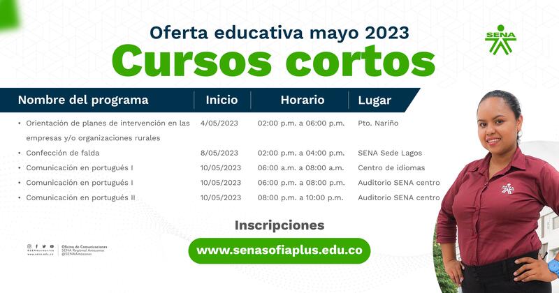 ¡En el mes de mayo el SENA Regional #Amazonas te trae nuevos #CursosCortosSENA! 👩🏼‍🏫👌