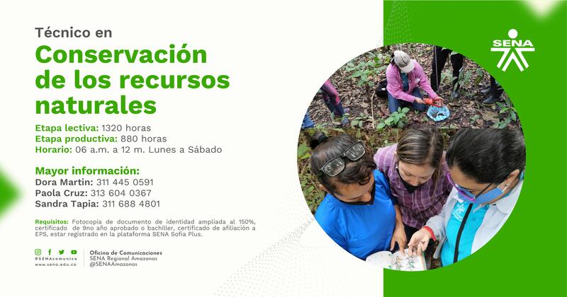 ¡Atención! El Centro para la Biodiversidad y el Turismo del Amazonas abre inscripciones para el Técnico en Conservación de los Recursos Naturales. 🌱🍃🌎